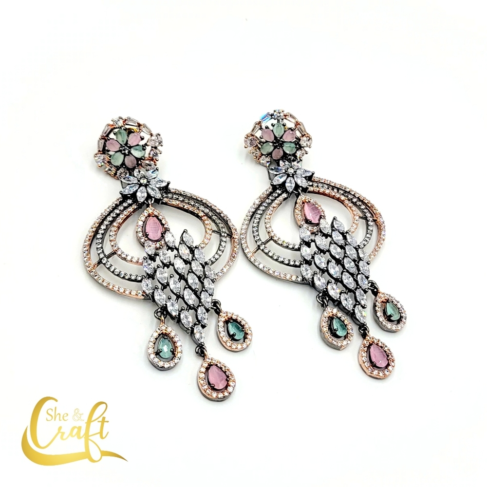 NWT Moon Style Chandler Earrings Baby Pink Mint/ Vintage Victorian Black Rose G